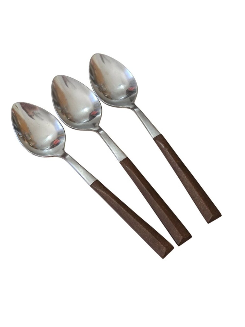 3 Woodwind Soup Spoon 7.5" wood-like handle vtg midcentury boho mixed material m - Picture 2 of 8